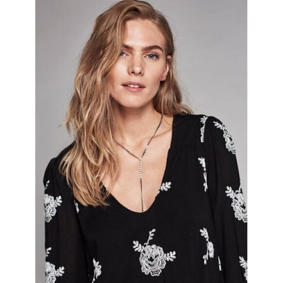 Free People | Embroidered Austin Mini Dress in Black - Picture 13 of 14